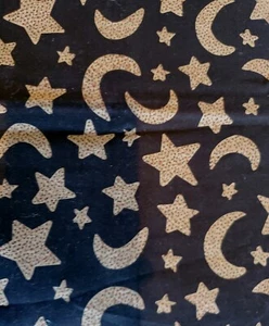 Sewing Fabric Black & Beige Speckled Cresent Moon & Stars ~1/3yd 13.5x45" Cotton - Picture 1 of 3