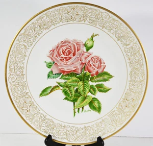 11" Porcelain The Queen Elizabeth Rose Plate Hand Crafted Boehm Bone China - Picture 1 of 3
