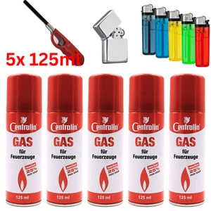 5x UNIVERSAL 125 ml FEUERZEUG BUTAN GAS NACHFÜLLGAS FEUERZEUGGAS + AUFSÄTZE - Bild 1 von 3