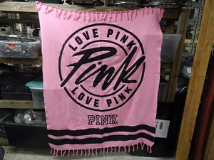 Victorias Secret Love Pink Logo Light Throw Blanket Fringe Beach Boho 43x55 - Picture 1 of 2