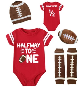 Personalized Boys Half Birthday Custom Football Jersey Halfway To One - Picture 1 of 7
