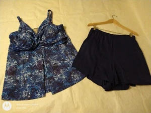SWIM SUITS For All Women's 2 Piece Tankini Top Bottom Sz 30 Multi-color Navy NWT - Picture 1 of 18