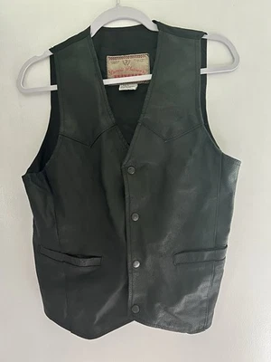 Permit Platinum Medium Vintage 90s Black Leather Vest Moto Grunge Streetwear - Image 1 of 4