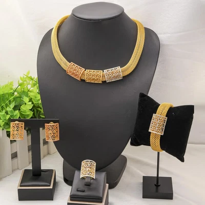 Schmuckset Halskette Ring Ohrringe Armband Geometrisch Modisch Elegante - Bild 1 von 4