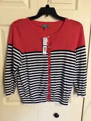 Joseph A Women's Button Front Cardigan Sweater Size XL  orange Black:White Strip - Image 1 of 3