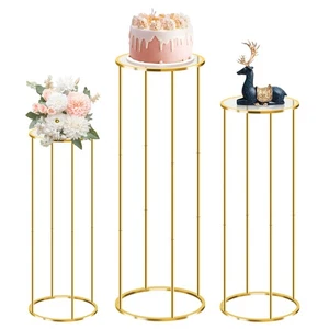 3 Stück Gold Metall Zylinder Podest Ständer - Runde Pflanzen Display Säulen für Pa... - Bild 1 von 9