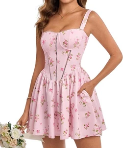 KUTUMAI Floral Corset Mini Dress Summer Flowy A Line Medium - Bild 1 von 5