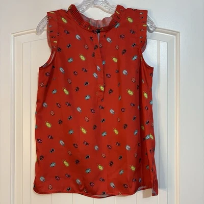 Women's Blouse Bug/Insect Print Pleated Trim Medium P Talbots Teacher Science - Image 1 of 4
