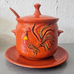California Pottery Rooster Soup Tureen with Lid & Matching Ladle & Plate - Picture 1 of 9
