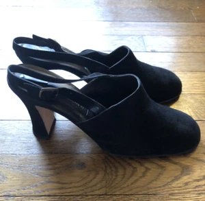 Anne Klein ll Suede Heels Shoes Lulu Black Size 8.5 Slingbacks - Picture 1 of 12