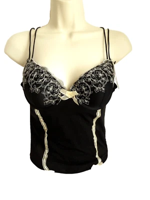 Donna Loren NWT Corset Lingerie Bra Womens 34B Black Cream Lace Golden Label - Image 1 of 4