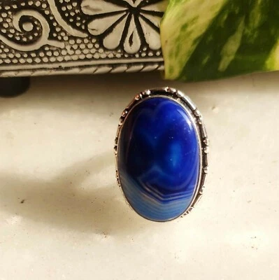 Anillo de piedras preciosas de ónix sardo natural enchapado en plata de ley 925 joyería Foto 1 de 2