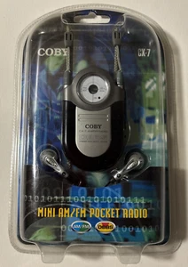 Coby Dynamic Bass Boost System Black CX-7 AM/FM Radio Mini Pocket Radio Earbuds - Picture 1 of 8