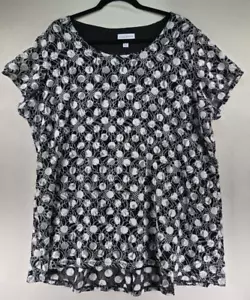 Susan Graver Womens Top 3X Polka Dot Lace Overlay Swing Tunic Stretch Momcore - Picture 1 of 9