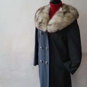 Vtg Lorendale Wool 1950's Glamourous Long Coat Steel Gray w Fur Collar Sz 10/Med - Picture 1 of 15