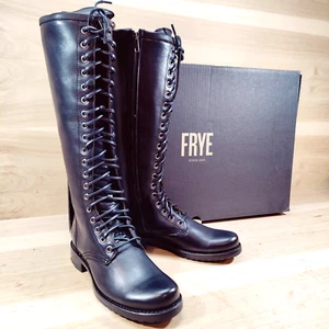 Frye Veronica Lace Up Tall Boots Womens 6.5 B Black Combat Hunger Games - Picture 1 of 14