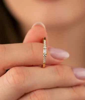 0.25TCW Baguette & Round Cut Lab Grown Diamond Women 10K Yellow Gold Party Ring - Image 1 of 4