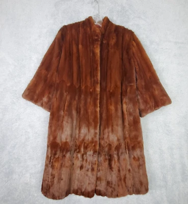 Vintage I Magnin Womens Mink Fur Coat M L Brown Mid Length 3 Qtr Sleeve Pockets - Image 1 of 4