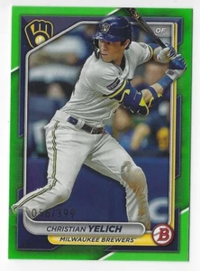 2024 Bowman #34 Christian Yelich Neon Green Parallel #'d 056/399 - Picture 1 of 2