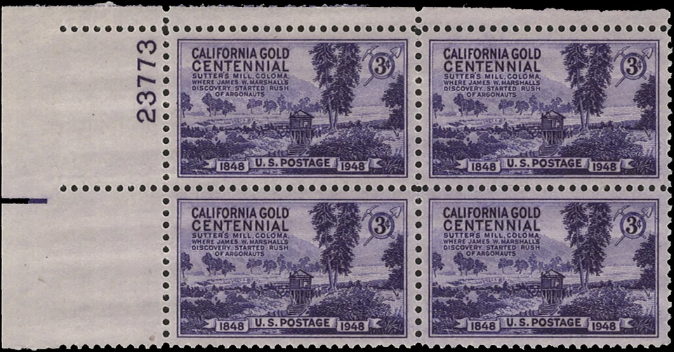 Scott # 954 - US Plate Block Of 4-California Gold 3c Dark Violet-*MNH*- 1948 - Image 1 of 1