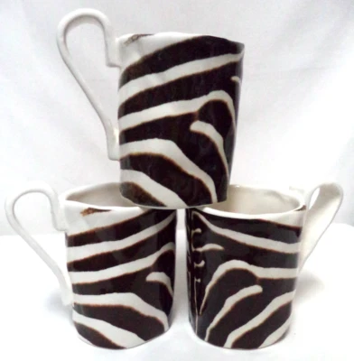 Juego de 3 tazas Studio B by Magenta Zebra animal print cerámica blanco marrón Foto 1 de 4