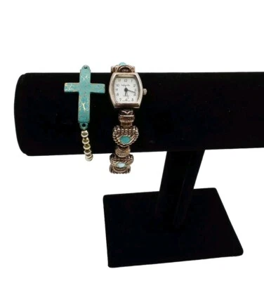 Reloj Infinity Azul Turquesa Acero Inoxidable y Pulsera Elástica con Cuentas Cruzadas Foto 1 de 4