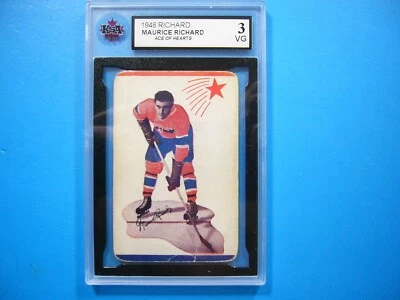 Tarjeta de juego de hockey de la NHL 1948 sin Maurice Richard KSA 3 en muy buena condición As de corazones ¡Bonita!!  Foto 1 de 4