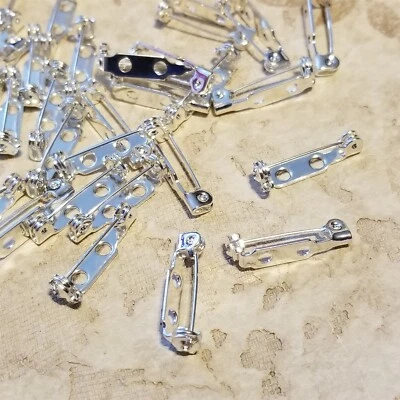 5 Silver 3/4" Pin Back Brooch Locking Bar Bead Findings - Image 1 of 3