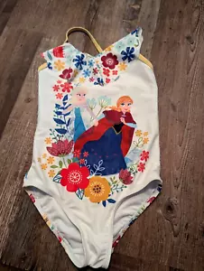 Disney Store sz 5 / 6 bathing suit girls One piece EUC Elsa Anna swimwear Travel - Picture 1 of 8