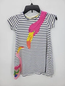 Mini Boden Dress Girls 7-8 Colorful Applique Flamingo Nautical Stripe - Picture 1 of 12