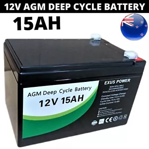 12V 15Ah AGM Deep Cycle Battery SLA Alarm Bike Solar Power Camping Marine Sealed - Picture 1 of 4