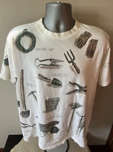 Vtg 90s Relevant Products Gardening T Shirt All Over Print Outdoors Men’s Large - Picture 1 of 6