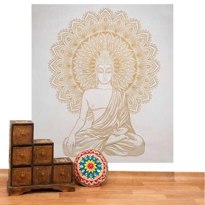 Wandteppich Tagesdecke Wandbehang Deko Tuch Buddha Meditation Gold XXL Boho Goa - Bild 1 von 4
