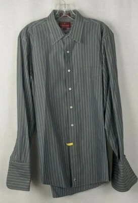 NORDSTROM Men's 100% Cotton Gray French Cuff Stripe Button Down Shirt SZ 16 X 34 - Image 1 of 4