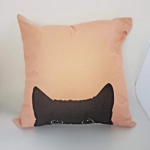 New Pillow Cover WITH Cushion Curious Black Cat Pink Background Zip Up Washable - Picture 1 of 7