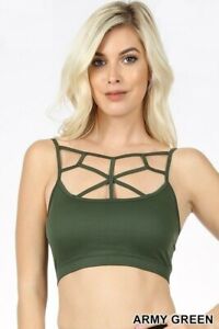 Women Web Front Sexy Bralette Sports Bra PADDED Cage Crop Top Workout Yoga