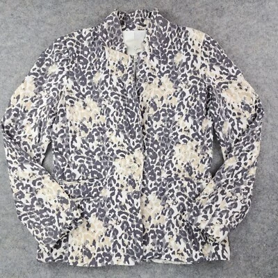 Joie Blazer Womens 6 Gray Linen Leopard Print Jacket Career Shoulder Pads - Image 1 of 4