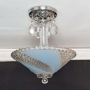 217a Antique Vintage 40's Glass Ceiling Lamp Light Fixture chandelier hobnail - Picture 1 of 7