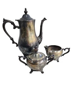 Vintage W.M. Rogers Silver Plate Teapot Coffee Kettle Creamer & Sugar Bowl - Picture 1 of 11