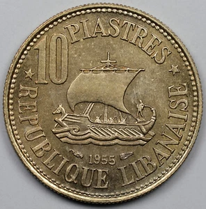 1955 Lebanon 10 Piastres, KM 23 - Picture 1 of 2