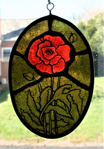 Stained Glass ,Hand Painted ,Kiln Fired, Poppy Flower Panel, 1100-10 Cover
