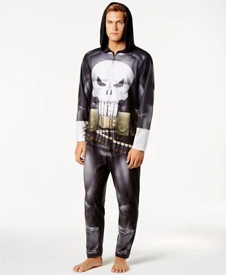 $160 Briefly Stated Mens Pjs Black Punisher One Piece Jumpsuit Sleepwear Size L - Image 1 of 2