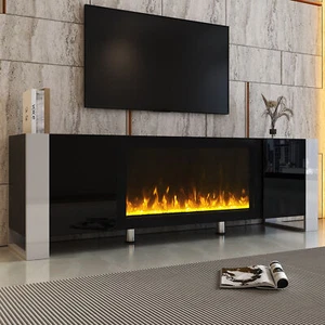 FUNIDEE High Gloss TV Stand for TVs up to 78" Console with Electric Fireplace - Picture 1 of 11