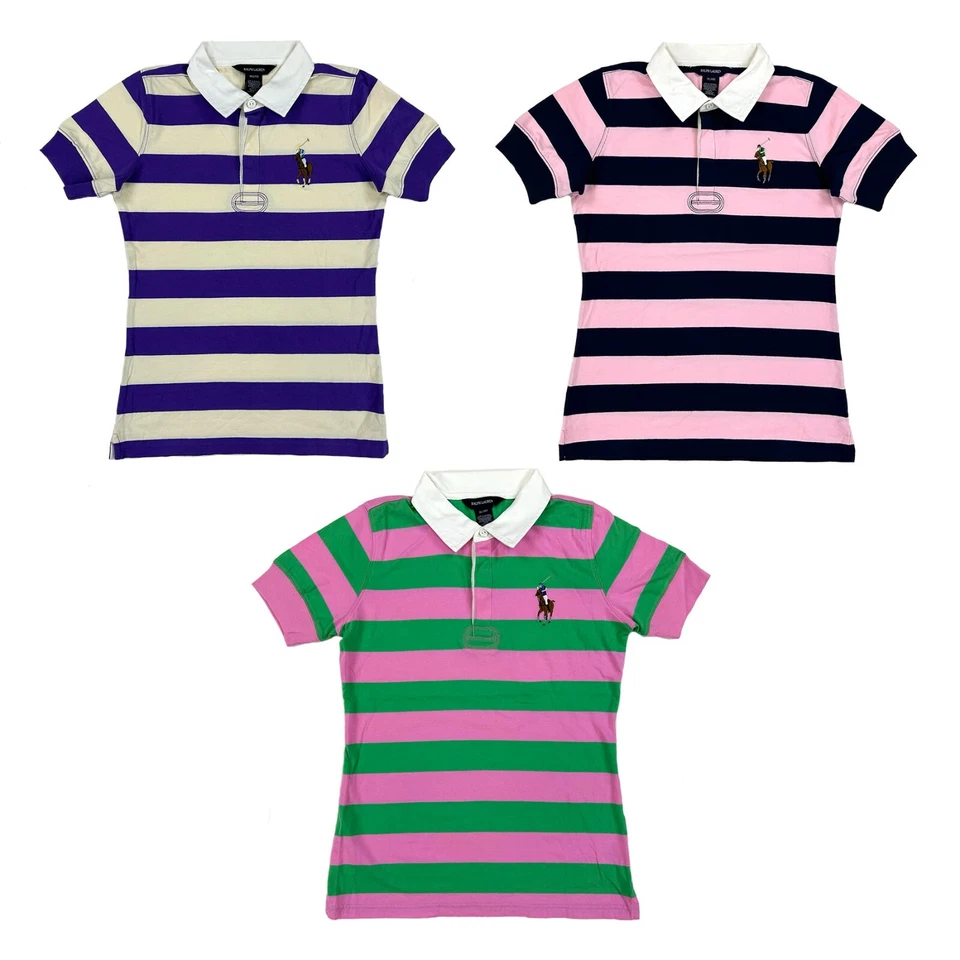 Polo Ralph Lauren Girl's Big Pony Short Sleeve Striped Polo Shirt - 3 options - - Image 1 of 1