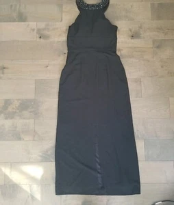 White House Black Market Dress Gown Black Maxi Beaded Evening Cocktail Size 8 - Picture 1 of 4