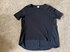 Chicos Black High-Low Shortsleeved Mixed Fabric Top w/Scoop Neck, Size 2 - Picture 1 of 5