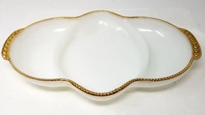 Fire-King Milk Glass Divided Dish Gold Trim Hollywood Regency Style Vtg - Picture 1 of 12