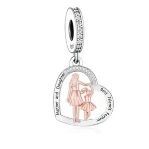 💖 Mum Mother Daughter Charm Best Friends For Life Genuine 925 Sterling Silver  - Picture 1 of 2