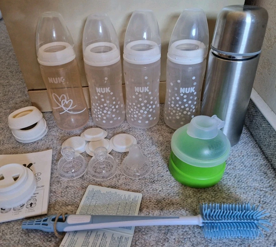NUK Flaschen Set Fläschchen Babyflaschen +  Sauger + Thermosflasche Reer Bürste  - Bild 1 von 1