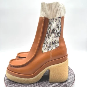Chloe Boots 41 US 10 Jamie Sock Cuff Platform Ankle Luminous Ochre Leather Shoes - Picture 1 of 17